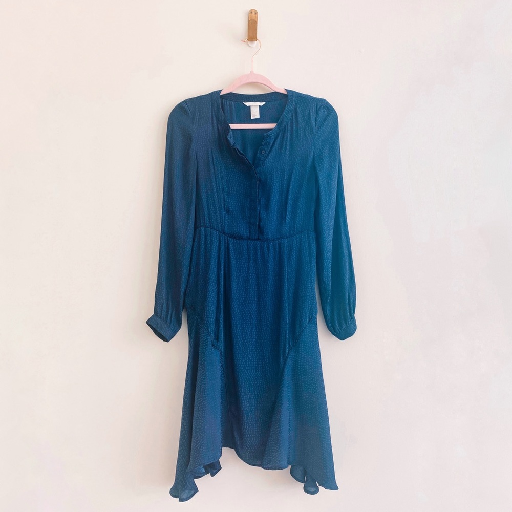 H&M Navy Blue Dot Popover Button-Down Dress